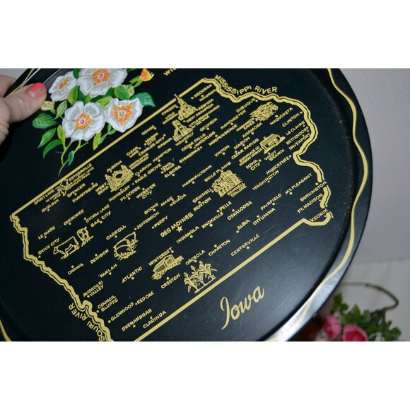 Vintage Iowa Souvenir Metal Tray Kitschy Wild Rose - Picture 4 of 4